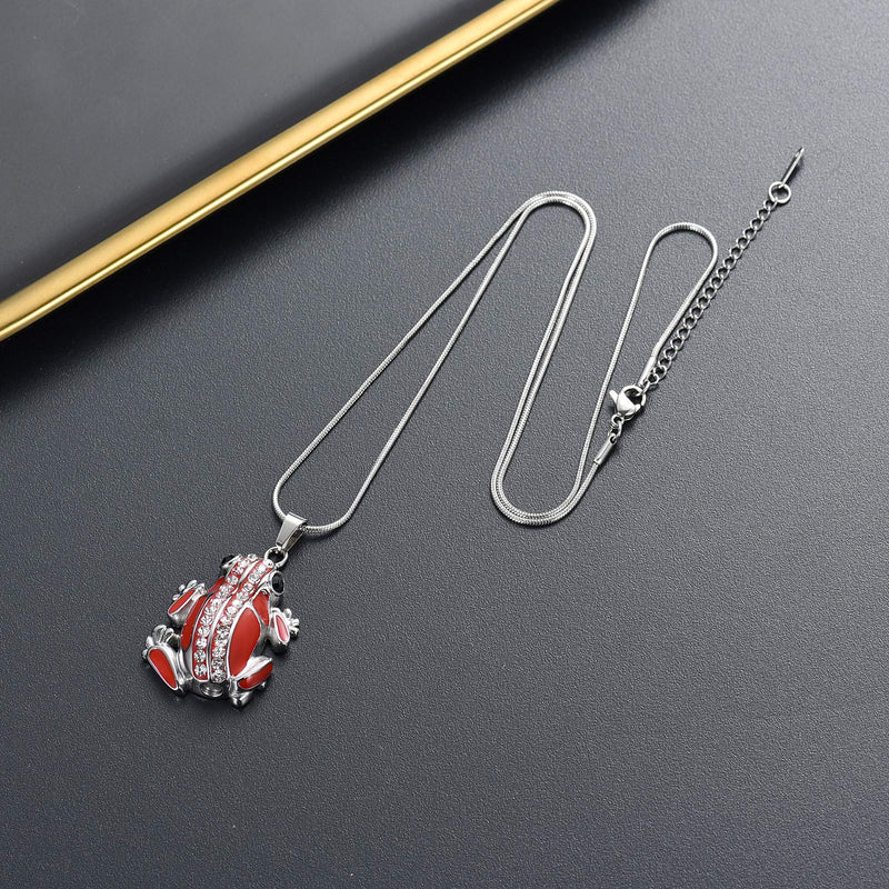 [Australia] - Cremation Jewelry Frog Shape Urn Necklace Ashes Keepsake Holder Memorial Urn Necklace Sweater Necklace Red 