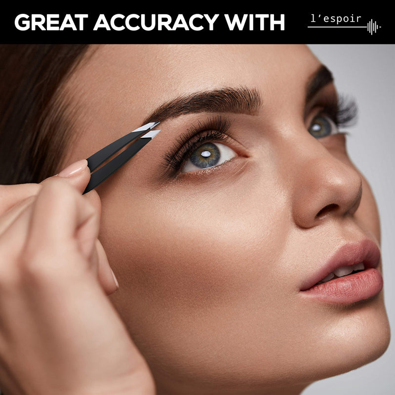 [Australia] - L’espoir High Precision Slant Tweezers with Perfect Alignment (Rust-Free, Stainless Steel) Best for Daily Beauty Routine - Single Piece for Men and Women - Black colour 