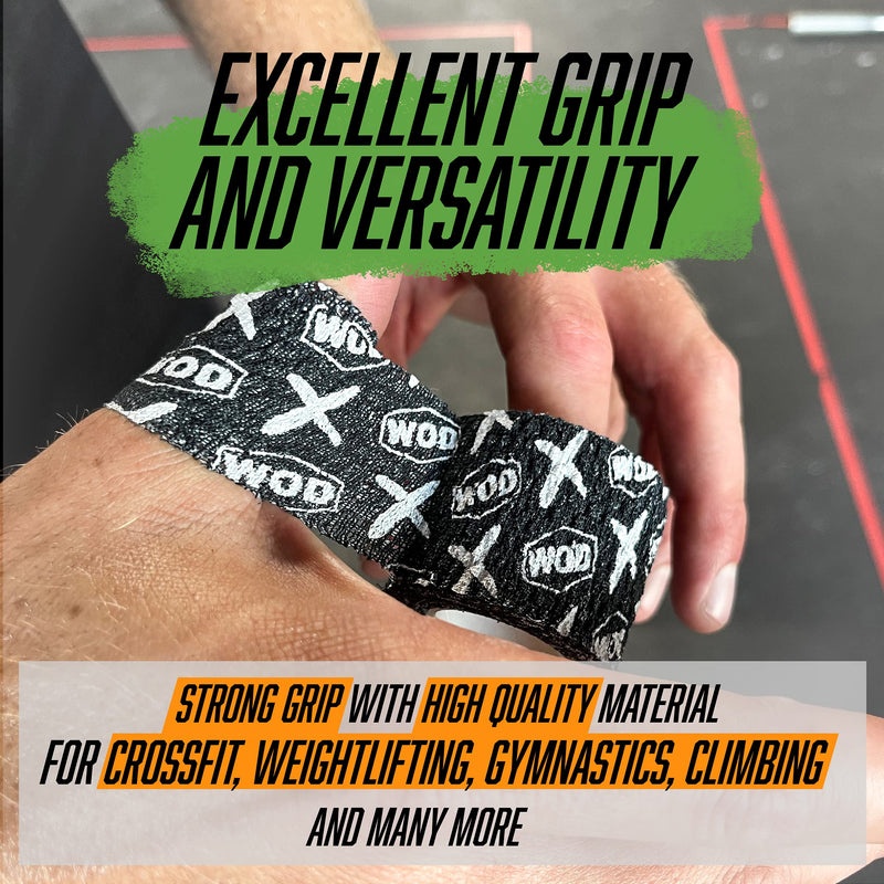 [Australia] - WOD Recovery Hook Grip Weightlifting Tape - Sweatproof & Chalk-Resistant, Adhesive Wrap for Thumb, Fingers, & Hands - Black/Blue/White, 1.5 Inches x 16 Feet Black / White 