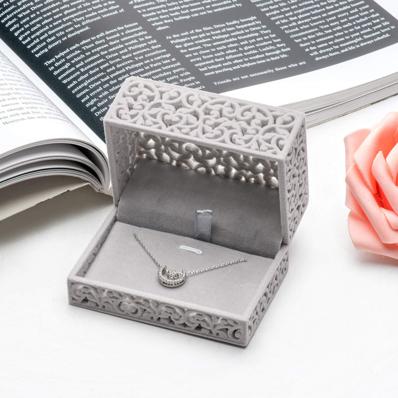 [Australia] - Hollow Velvet Necklace Pendant Gift Box/Jewelry Box (Gray) Gray 