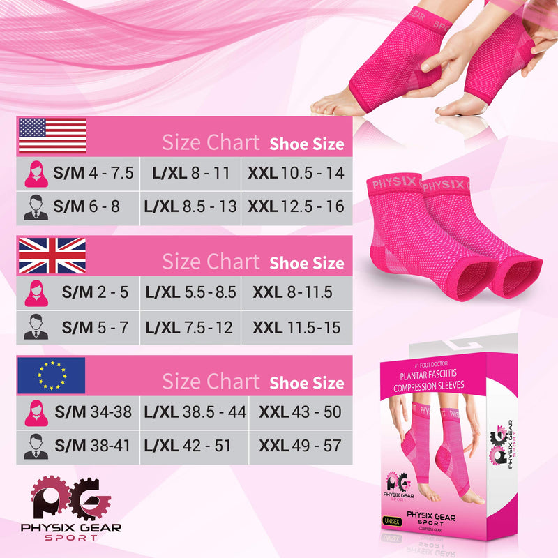 [Australia] - Physix Gear Sport Plantar Fasciitis Socks with Arch Support for Men & Women - Ankle Compression Sleeve, Toeless Compression Socks Foot Pain Relief, Ankle Swelling - Better than Night Splint, Pink L/XL L/XL-US Mens 8.5-13 | Womens 8-11 Pink (1 Pair) 