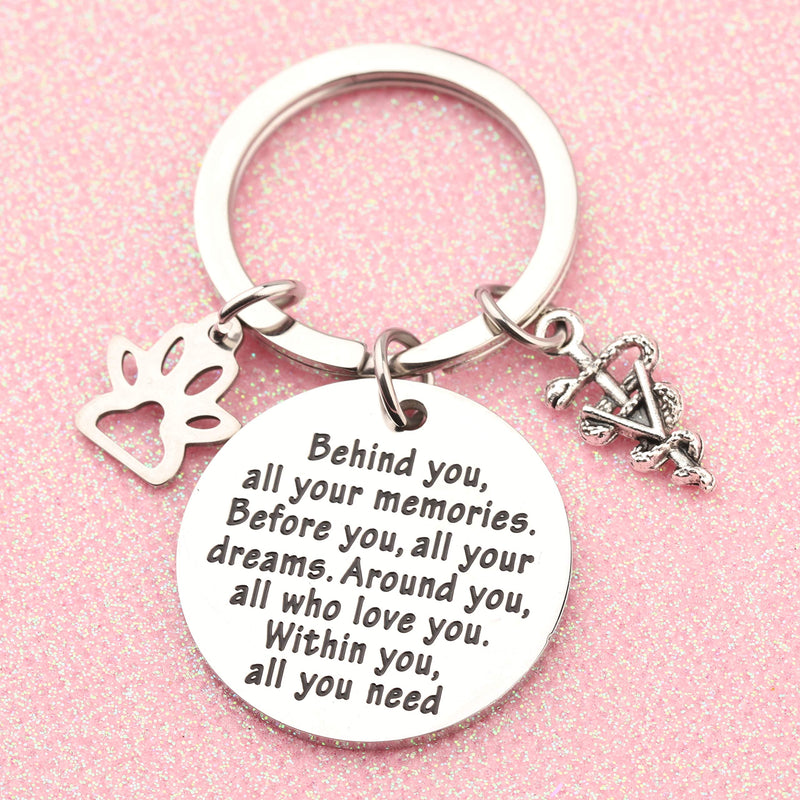 [Australia] - FEELMEM Future Veterinarian Keychain Veterinary Student Gift Behind You All Memories Before You All Your Dream Keychain Vet Tech Jewelry Veterinary School Graduation Gift 