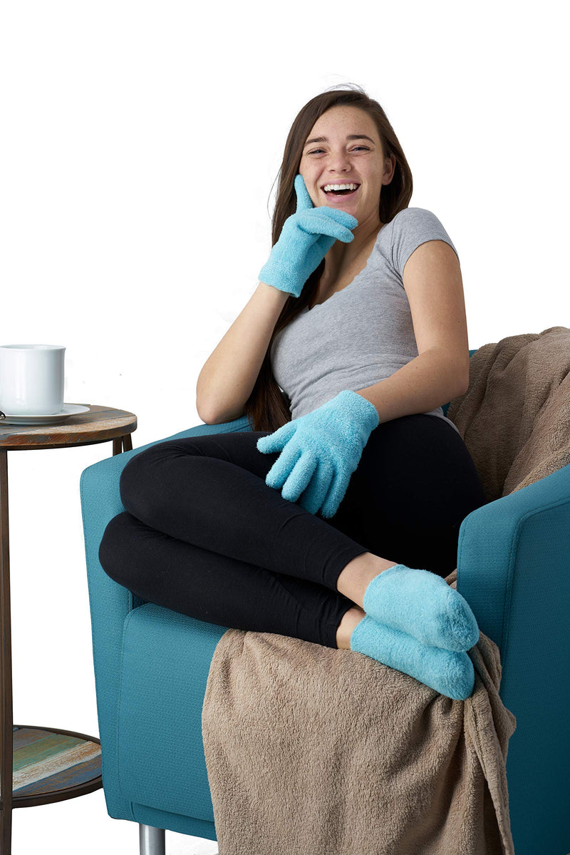 [Australia] - NatraCure Moisturizing Gel Booties and Gloves Set - (For dry skin, dry hands, feet, cracked heels, cuticles, rough skin, dead skin, use with your favorite lotions) - 155/175-AQ/RET - Color: Aqua 