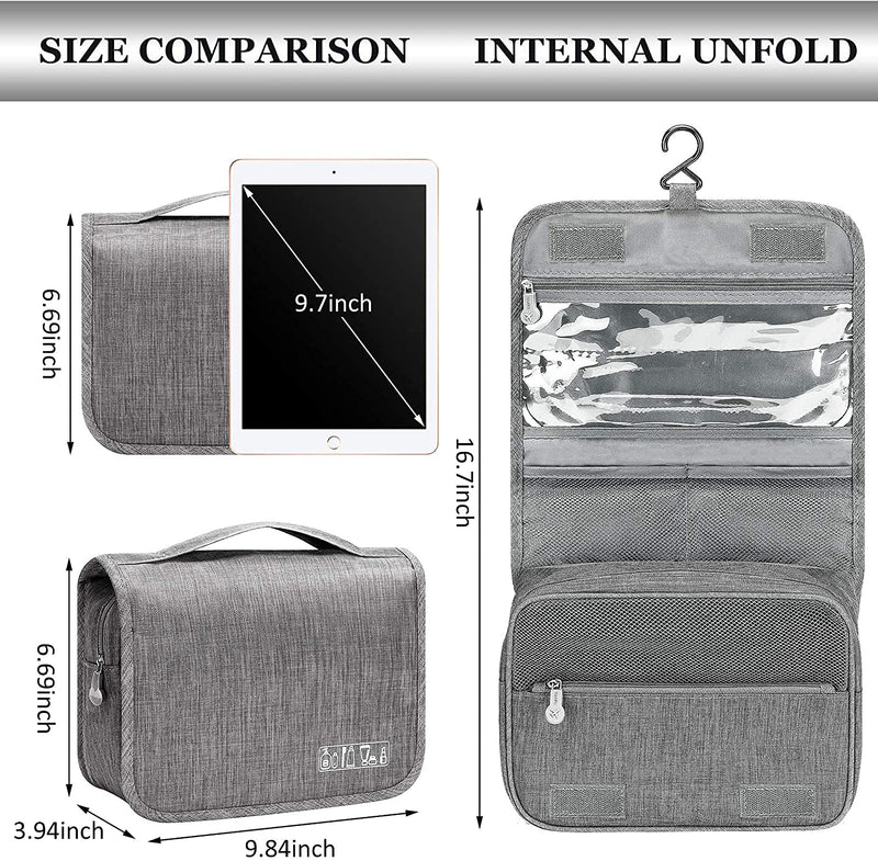 [Australia] - Acopton Portable Hanging Travel Toiletry Bag for Men and Womens Waterproof Bathrooom Shower Bag Multifunctional Cosmetic Makeup Organzier (Gray) Gray 