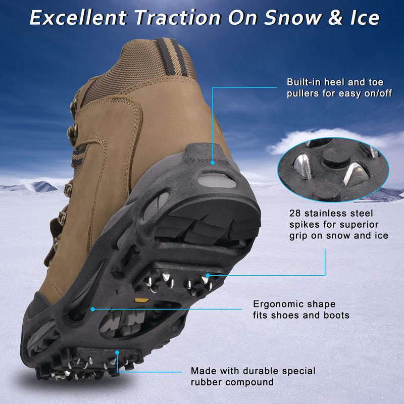 [Australia] - Ice Snow Cleats for Shoes and Boots,Walk Traction Cleats Crampons for Men Women Walking on Ice and Snow Anti Slip 28 Spikes Shoes Ice Traction Cleats Small(3.5-5 men/5.5-7 women) 