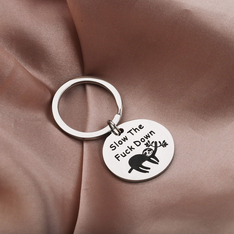 [Australia] - BLEOUK Funny Sloth Gift Cute Animal Sloth Quote Keychain Slow The Fuck Down Sloth Lover Gift Sloth Slow Down 