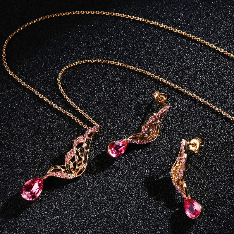 [Australia] - Menton Ezil “Butterfly Wings” Necklace and Earrings Set for Women 18K Gold Plated Jewelry Set Crystal from Swarovski Jewelry Gift for Women Butterfly Wings(Rose Peach) 