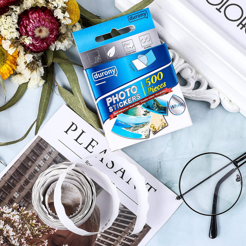 [Australia] - durony 500 Pieces Photo Sticker White Double-Sided Self Adhesive Photo Tapes for Pictures DIY Photo Album Journal 
