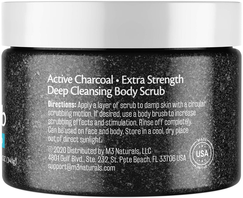 [Australia] - M3 Naturals Charcoal Exfoliating Body Scrub with Collagen & Stem Cell - Gentle Body Exfoliator, Face Scrub, Bump Eraser, Booty Scrub - Best Shower Scrub - Skin Exfoliant for Men & Women 12 oz 