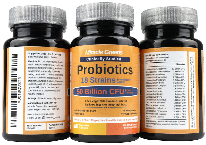 [Australia] - Powerful 50 Billion CFU Probiotics Bio Cultures - 18 Strains, Stomach Acid Resistant, Shelf Stable | Highest Strength Available – Keeps Digestive System Healthy | 60 Vegan Capsules for Men and Women 