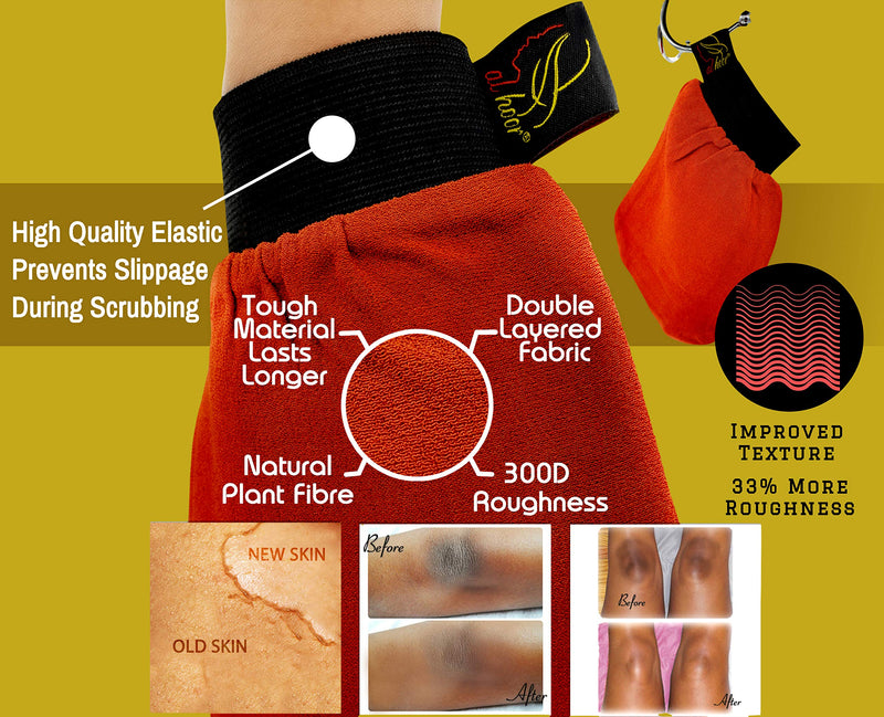 [Australia] - GENUINE Moroccan Kessa Body Exfoliating Mitt Glove - Premium Quality Exfoliating Mitt For Dead Skin And Fake Tan Removal Red 