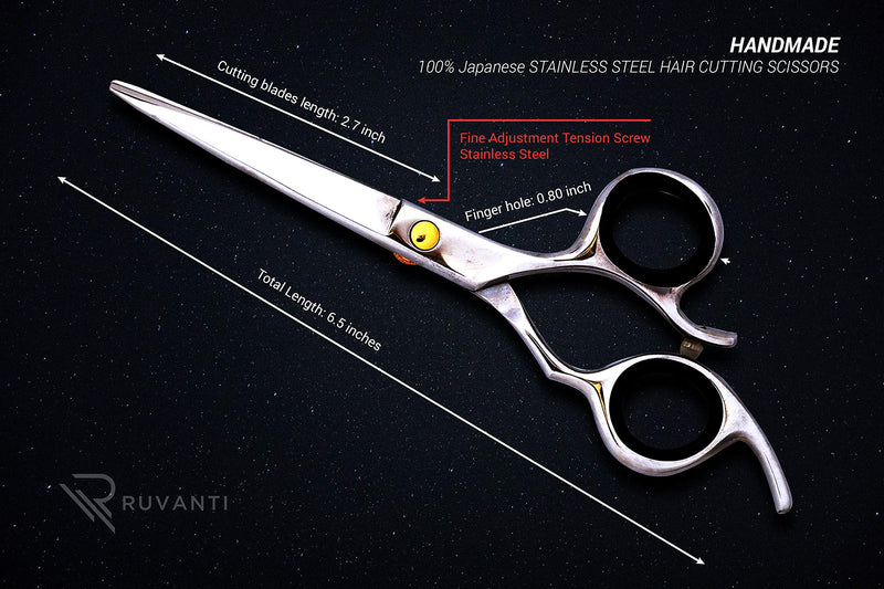 [Australia] - Ruvanti Professional Razor Blades Hair Scissors - Barber Hair Cutting Scissor - 6.5" Japanese Super Cobalt Stainless Steel Hair Shear - Hairdresser Scissor/Barber Shears with Golden Adjustment Screw 