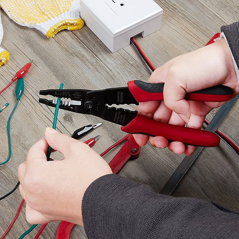 [Australia] - WGGE WG-015 Professional 8-inch Wire Stripper / wire crimping tool, Wire Cutter, Wire Crimper, Cable Stripper, Wiring Tools and Multi-Function Hand Tool. Red 