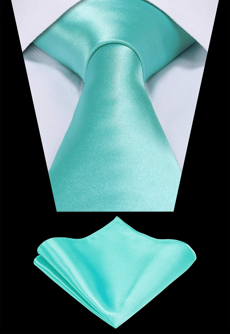 [Australia] - TIE G Solid Satin Color Formal Necktie and Pocket Square Sets in Gift Box Aqua 