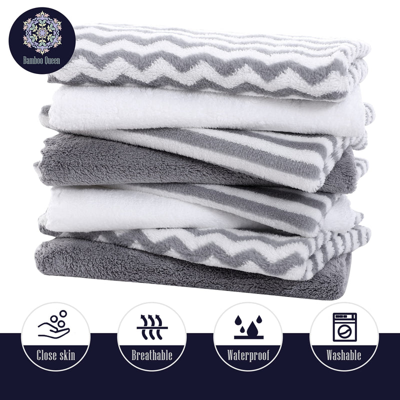 [Australia] - BAMBOO QUEEN 8 Pack Super Soft Baby Burp Cloths, Ultra Absorbent Large Newborn Burping Cloth, Milk Spit Up Rags, Unisex Grey and White, 16 × 12 Inch 