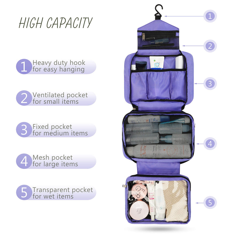 [Australia] - Travel Toiletry Bag for Women, Maliton Hanging Toiletry Bag with 4 Compartments, Portable and Waterproof Compact travel Bathroom Organizer,Ideal for Travel or Daily Life(Purple) Purple 