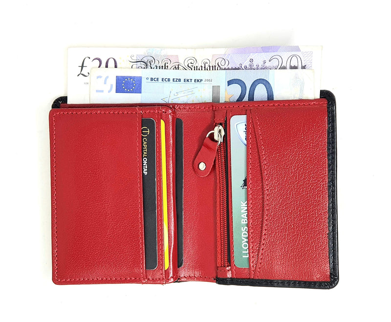 [Australia] - Starhide Mens RFID Blocking Real Veg Tanned Leather Mini Wallet Black/Red Gift Boxed 815 