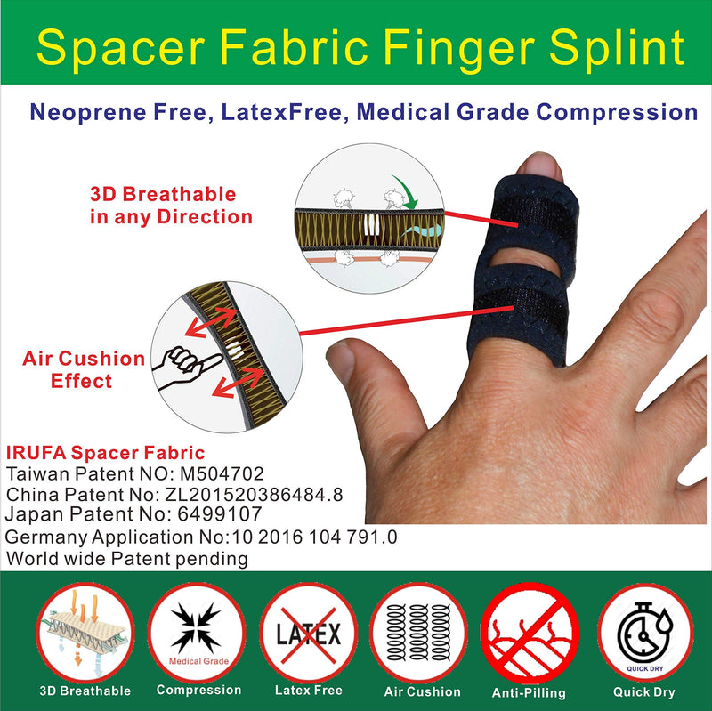 [Australia] - IRUFA, FS-OS-12, 3D Breathable Fabric Finger Splint, Stabilizer Brace Wrap Support for Trigger Broken, Curved Bent Mallet Locking Finger, Dislocation, Straightener, , Pain Relief Black, One PCS 