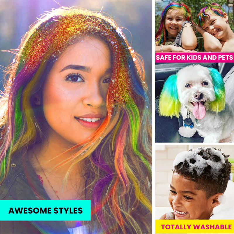 [Australia] - Huelondon Hair Chalk and Glitter Deluxe Set. Premium washable chalk hair dye - great results on light or dark hair. Perfect for play or as a gift. 25 Count (Pack of 1) 