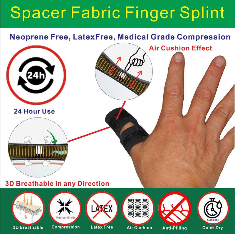 [Australia] - IRUFA, FS-OS-12, 3D Breathable Fabric Finger Splint, Stabilizer Brace Wrap Support for Trigger Broken, Curved Bent Mallet Locking Finger, Dislocation, Straightener, , Pain Relief Black, One PCS 