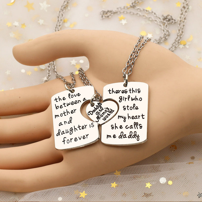 [Australia] - AGR8T 3pcs Key Chain Pendant Necklace Set Daddy's Girl Mama's World Mother Daughter Father Family Jewelry 