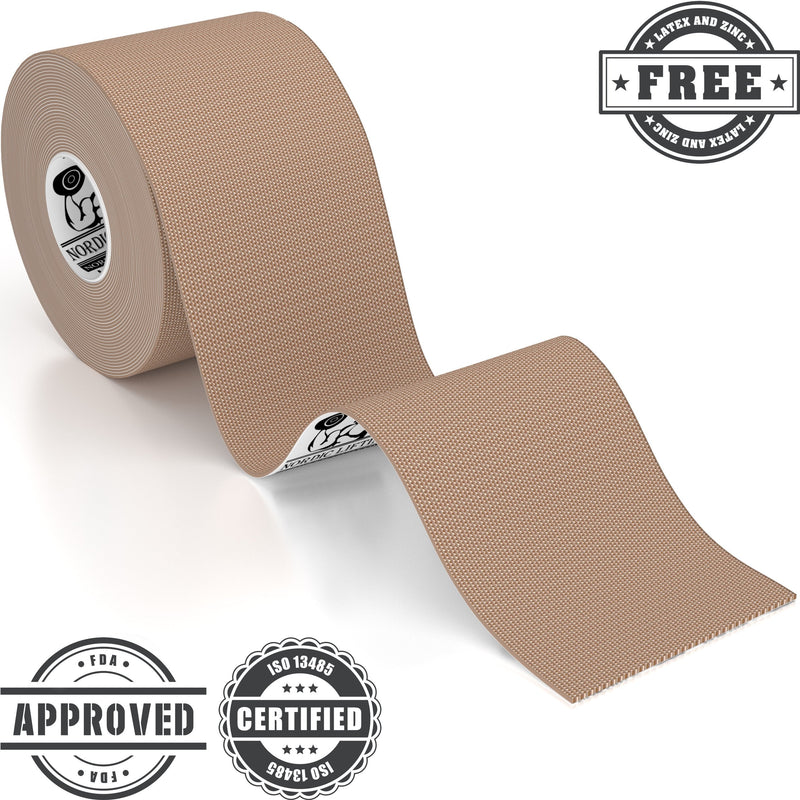 [Australia] - Nordic Lifting Kinesiology Tape - Pro Sports & Athletic Taping for Knee, Shin Splints, Shoulder and Muscle - 2" X 16.4' Uncut Roll (Beige) Beige 