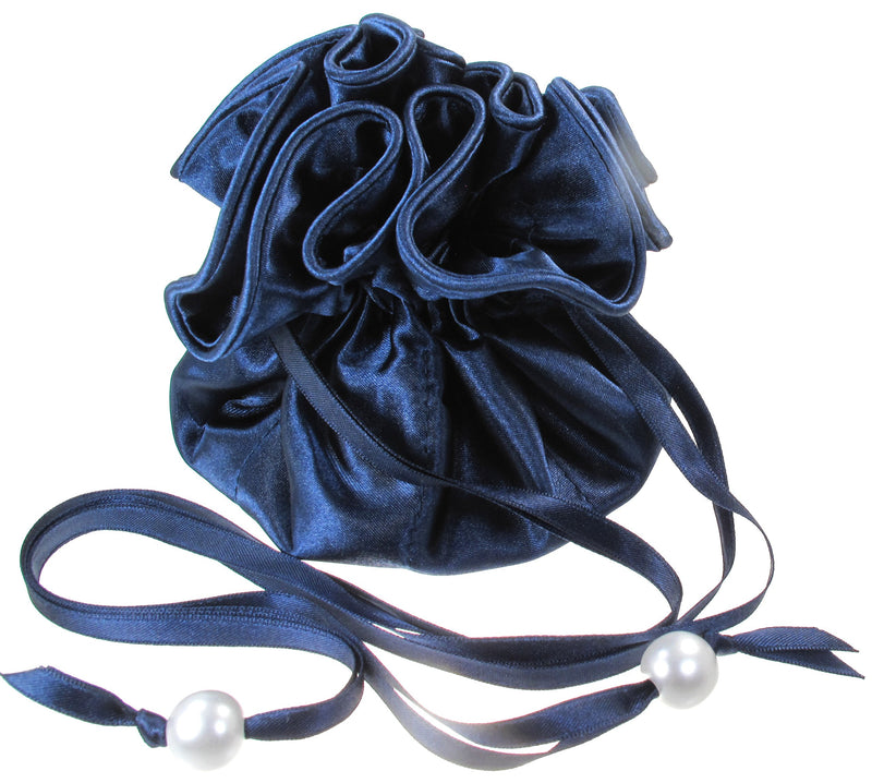 [Australia] - TropicaZona Satin Drawstring Jewelry Pouch, 16 Pockets, Navy Blue 1 