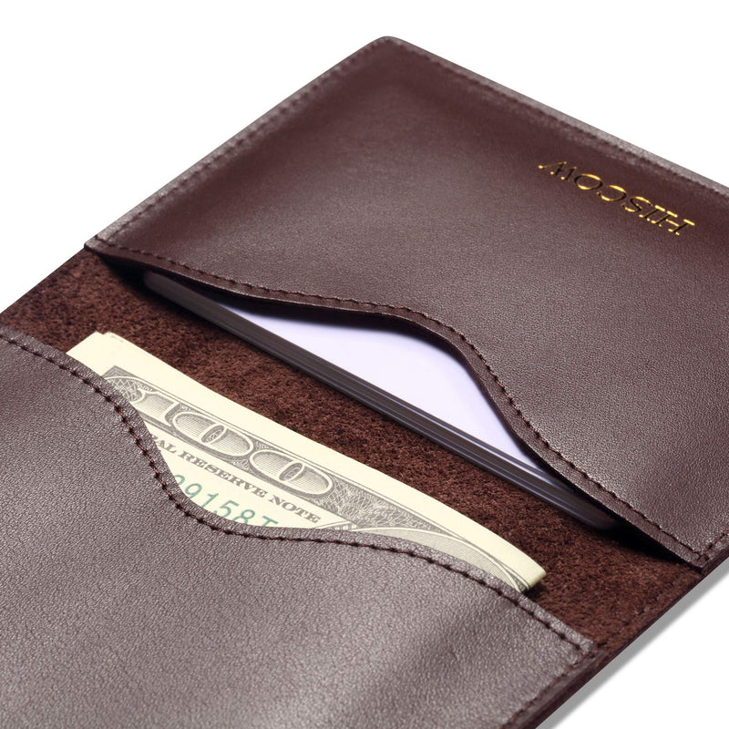 [Australia] - HISCOW Minimalist Thin Bifold Card Holder - Italian Calfskin Coffee, Gold logo 