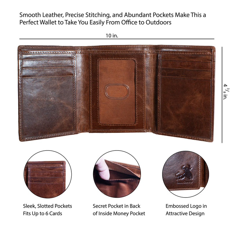 [Australia] - Bull Guard Best Leather Men's RFID Trifold Wallet With ID Great Outdoor Wallet Forest Brown 