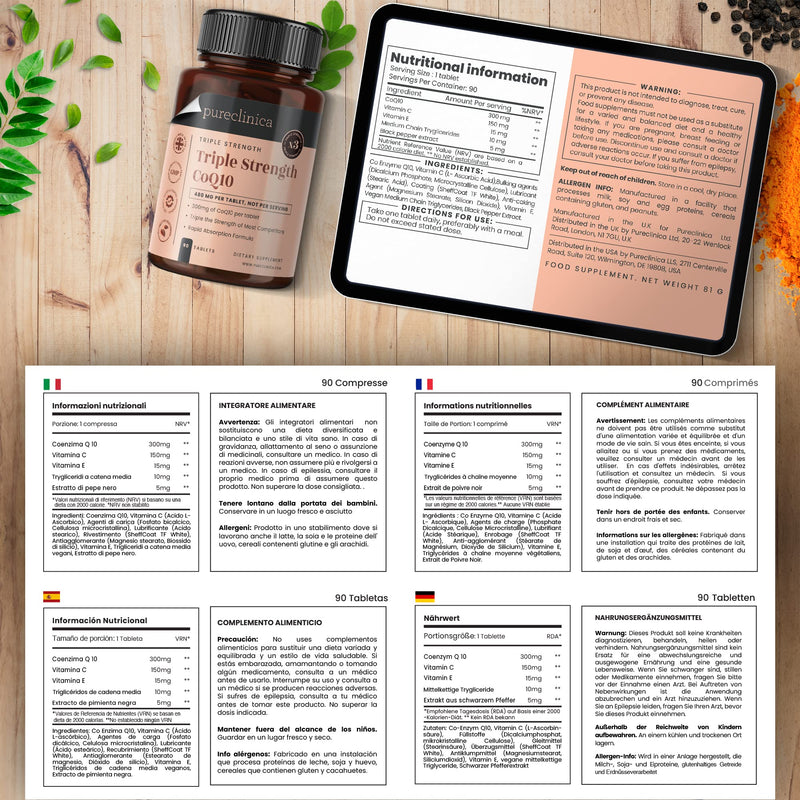 [Australia] - Fermented CoQ10 300mg x 90 Tablets. Non GMO, USP Grade. with Added Vitamin C and Black Pepper Extract for Absorption. 