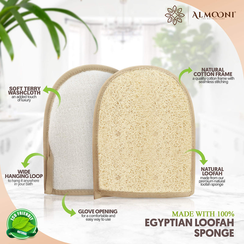 [Australia] - Premium Exfoliating Loofah Glove Pad Body Scrubber. Our Mitt Gloves are Made of Natural Egyptian Shower Loufa Sponge and Soft Cotton Materials (2 Pack) 