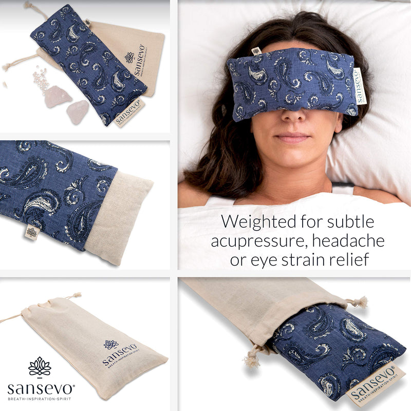 [Australia] - SANSEVO Aromatherapy Lavender Eye Pillow - Rose Quartz, Lavender, Flaxseed with Organic Cotton Flax Cover. Weighted Eye Pillow for Meditation, Yoga Eye Pillows, Self Care Gifts Blue Paisley 