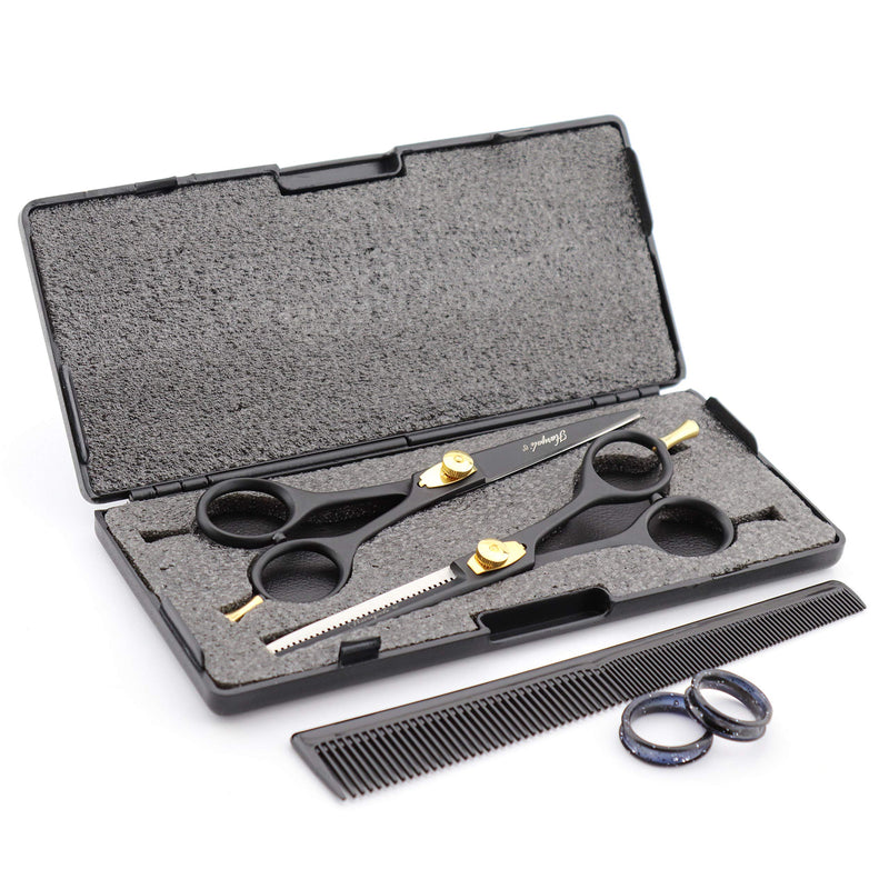 [Australia] - Haryali London Black Hairdressers Professional 6 Inch Hairdressing Barber Scissors Set Texturing Thinning Hair Cutting Shears With Adjustable Screw Comes in Presentation Case 