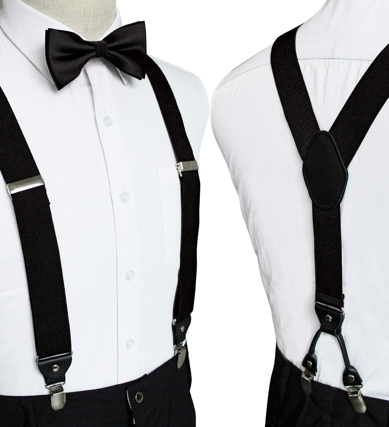 [Australia] - JEMYGINS Solid Color Suspender and Silk Bow Tie Sets for Men Black 