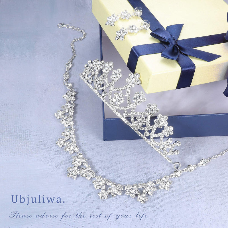 [Australia] - Ubjuliwa Crystal Bride Jewelry Sets for Wedding Silver Necklace Earrings Crown Jewelry Set for Women Bridal Bridesmaid Gift Fit with Wedding Party 