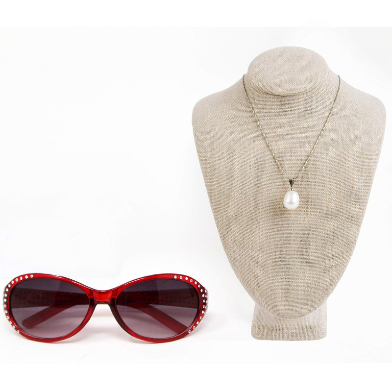 [Australia] - Mooca 2 Pcs Set Tan Linen Covered Wood Jewelry Display Necklace Chain Jewelry Bust Display Holder Stand, Necklaces Display Necklace Mannequin, Necklace Bust Jewelry Bust Stand, 7" Height 