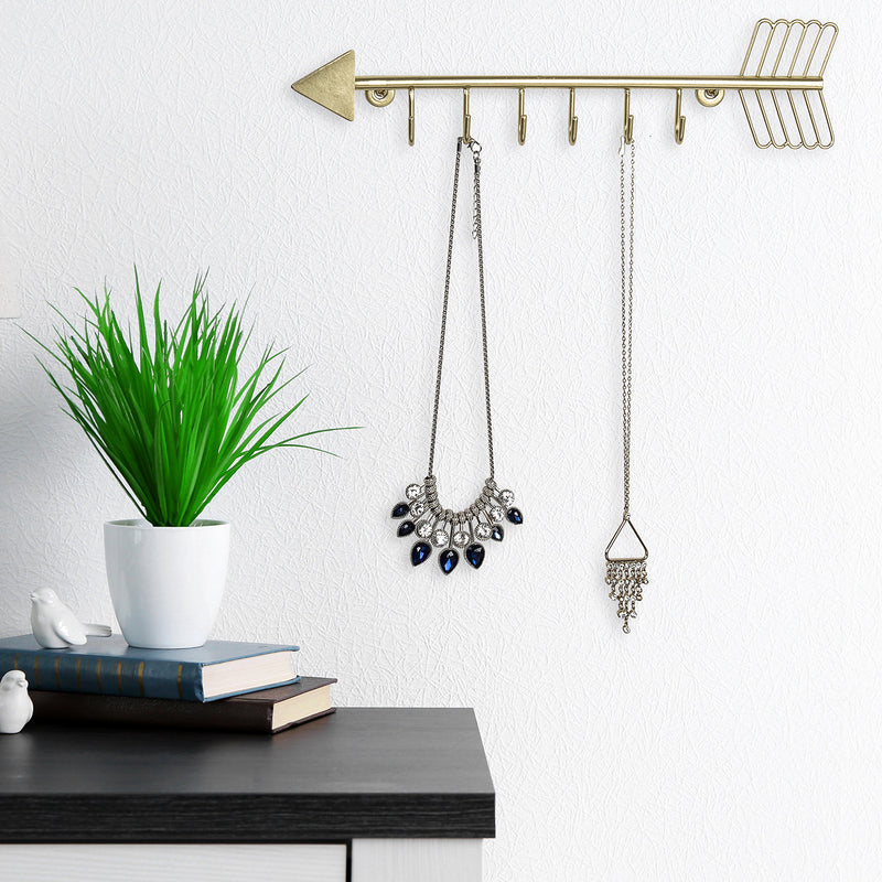 [Australia] - MyGift Arrow Design Wall Mounted Brass-Tone Metal 6 Hook Necklace Organizer Hanging Rack 