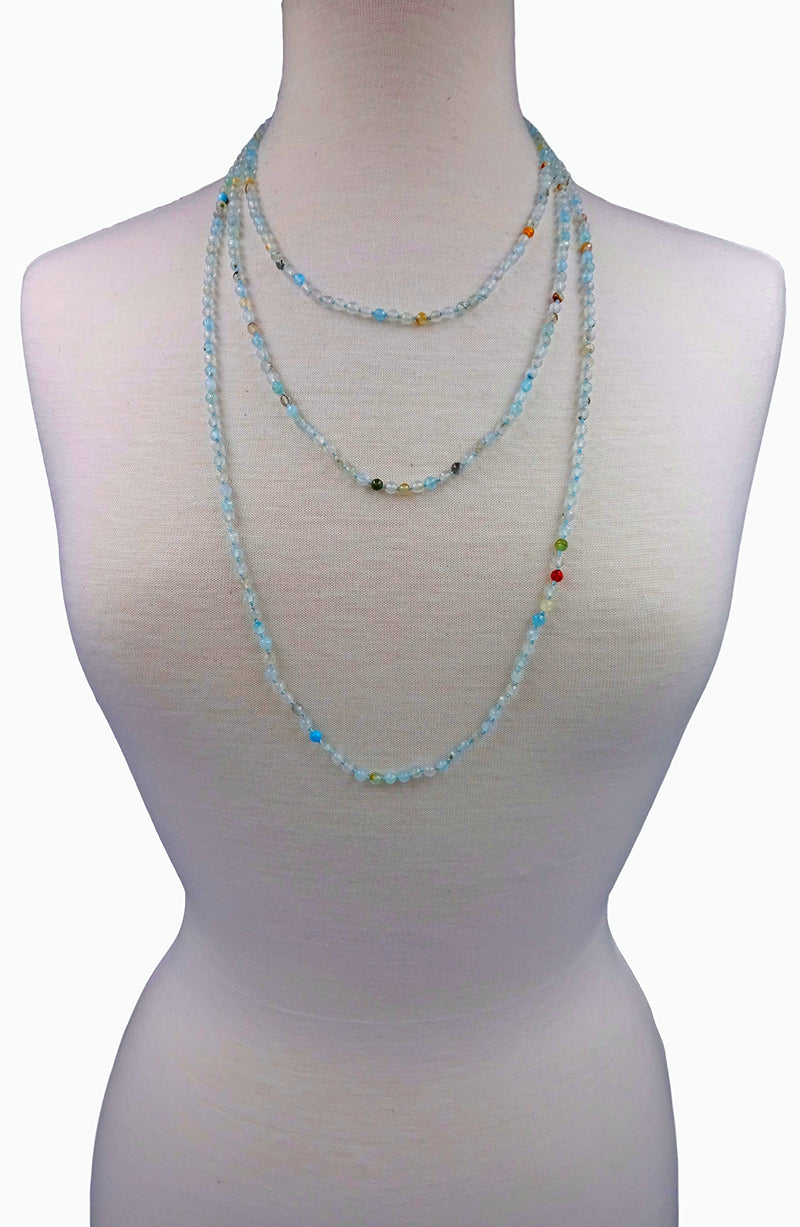 [Australia] - MGR MY GEMS ROCK! Petite Natural Agate Stone Beaded Hand Knotted Light Weight Endless Infinity Long Or Multi-Layer Necklace, 70-Inch Long Approx. Blue agate 