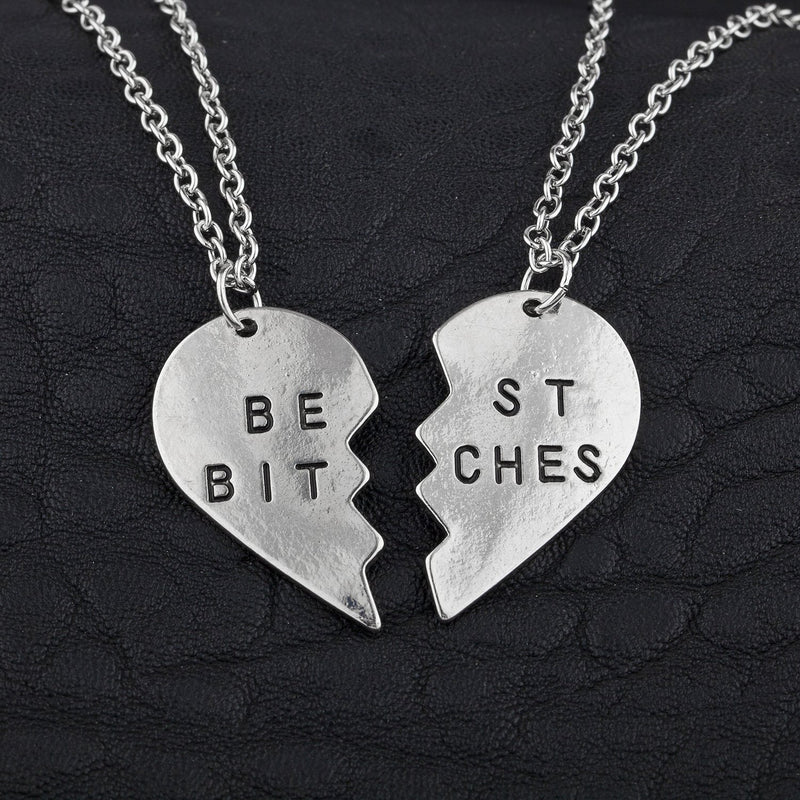 [Australia] - Lux Accessories Best Friends BFF Forever Best Bitches Valentine Detached Heart Pendant Charm Necklaces (2pc) 