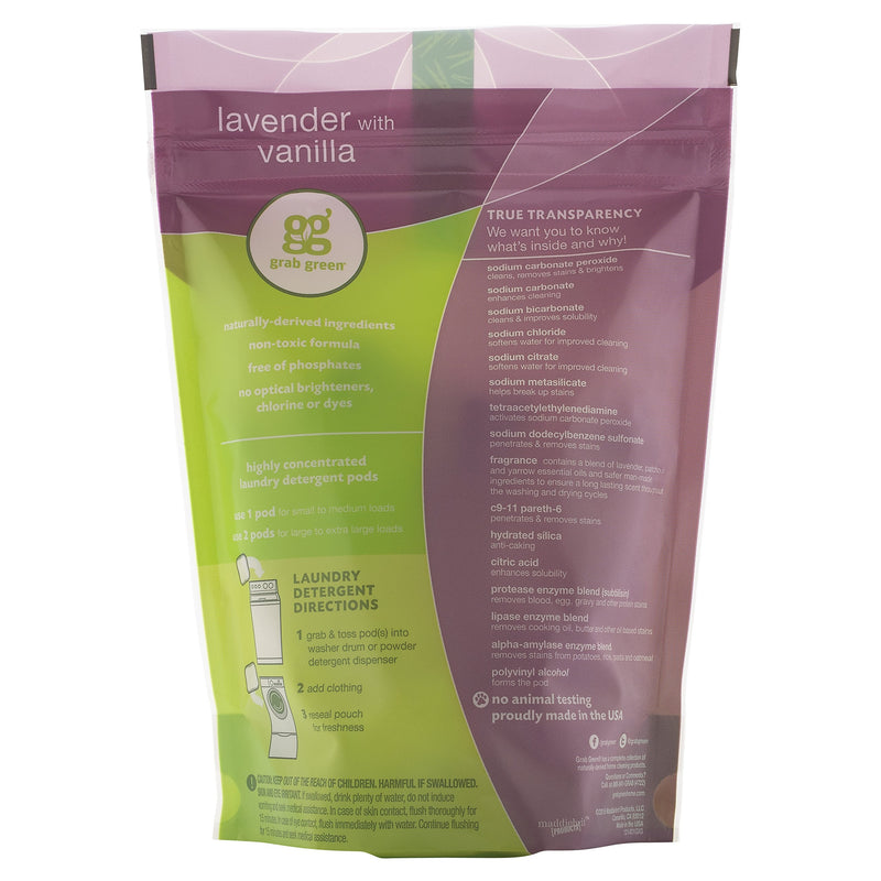 [Australia] - Grab Green 3-in-1 Laundry Detergent Pods, 24 Count, Lavender Vanilla Scent, Plant and Mineral Based, Superior Cleaning Power, Stain Remover, Brightens Clothes 24 Count (Pack of 1) 