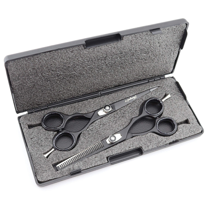 [Australia] - Haryali London Black Hairdressers Professional 6 Inch Hairdressing Barber Scissors Set Texturing Thinning Hair Cutting Shears, Comb, Oil Bottle, Cloth and Hair Clipper Comes in Black Case 