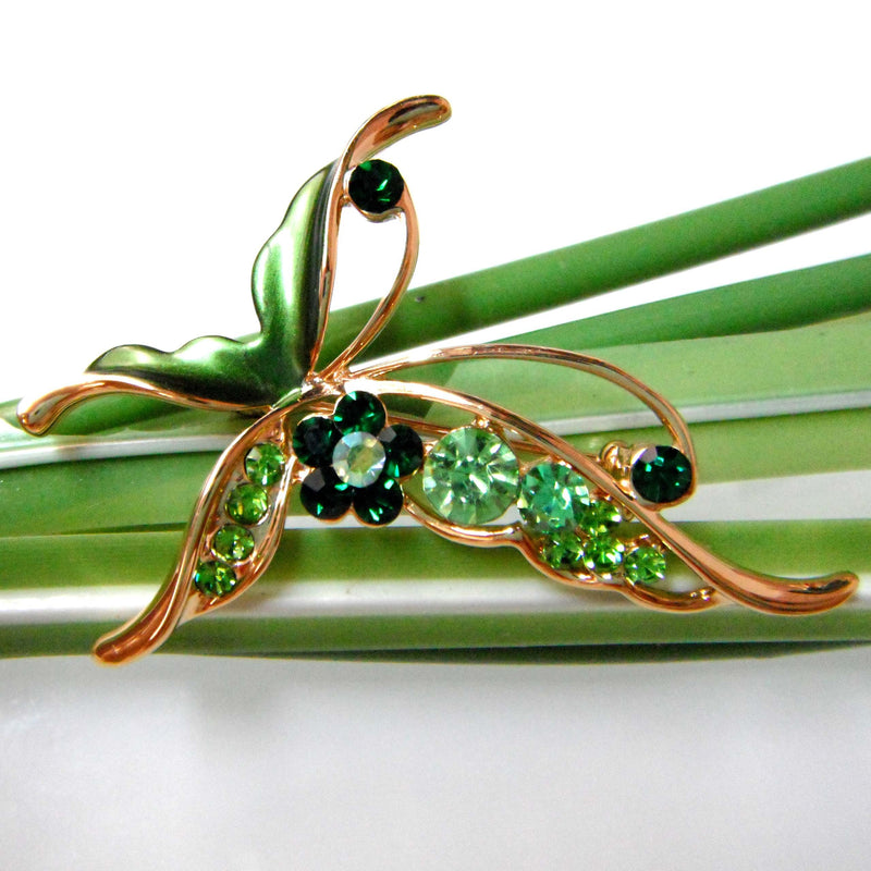 [Australia] - Navachi 18k Gold Plated Enamel Crystal Insect Butterfly Brooch Pin Green 