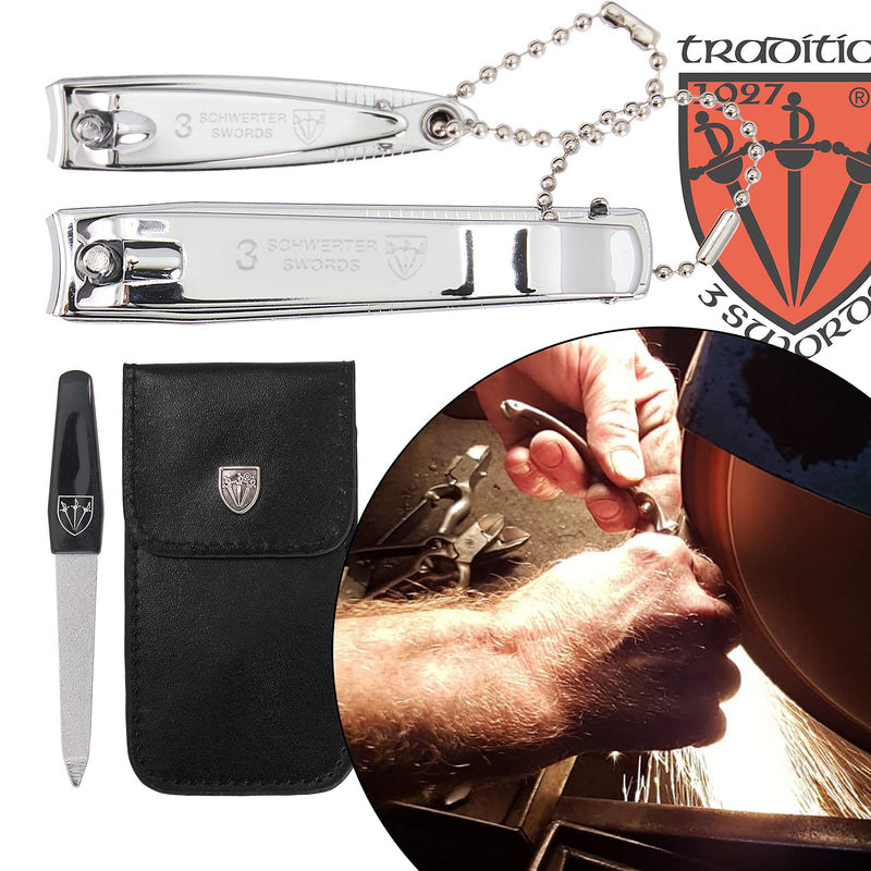 [Australia] - 3 Swords Germany - brand quality 2 piece manicure pedicure grooming kit set FINGER & TOE NAIL CLIPPER in synthetic leather case - Made by 3 Swords (6721) SILVER 