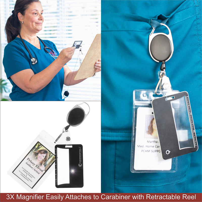 [Australia] - 2 Credit Card Size Fresnel Lens 3x Lighted Magnifiers, Ideal Pocket Magnifier for Reading, Reading Magnifier for Menus, Magnifying Glass with Light or Accessory for ID Badge Holder Retractable Lanyard 