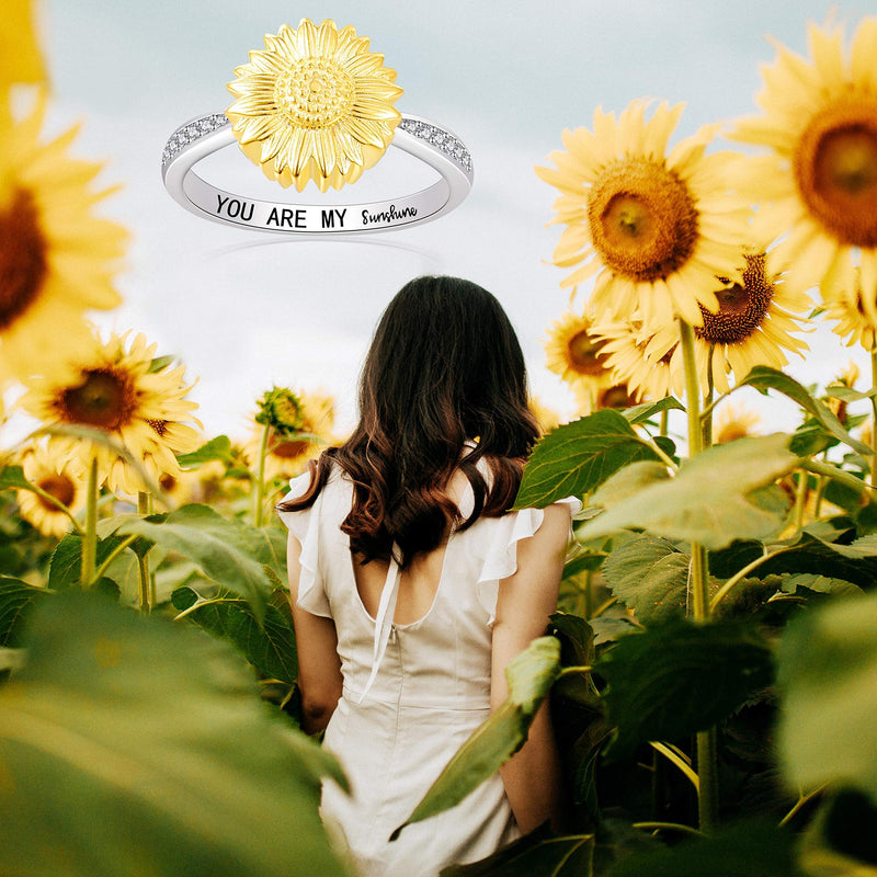 [Australia] - You are My Sunshine Urn Ring 925 Sterling Silver Keepsake Memorial Cremation Sunflower Ashe Ring for Women 8 