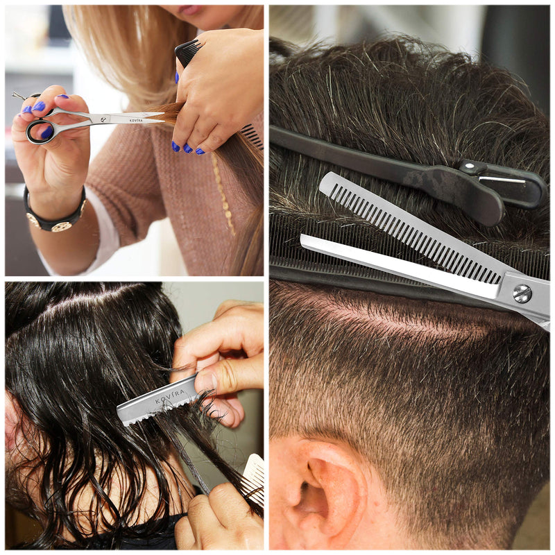 [Australia] - Kovira 3pc Professional Hair Cutting Scissor Set - 6.5 Inch/16.5cm Overall Length - Razor Sharp Hairdressing Scissors, Texturising Thinning Shears and Thinning Razor - Japanese Stainless Steel Barber 