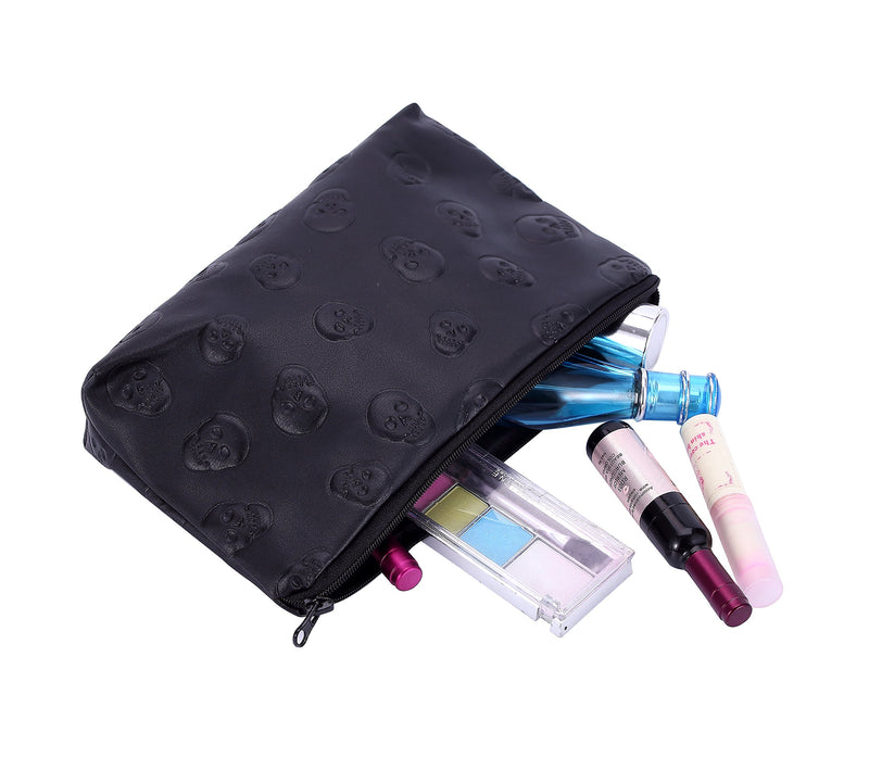 [Australia] - HOYOFO Stylish Makeup Pouch Portable Cosmetic Bag Purse, Black Skull 