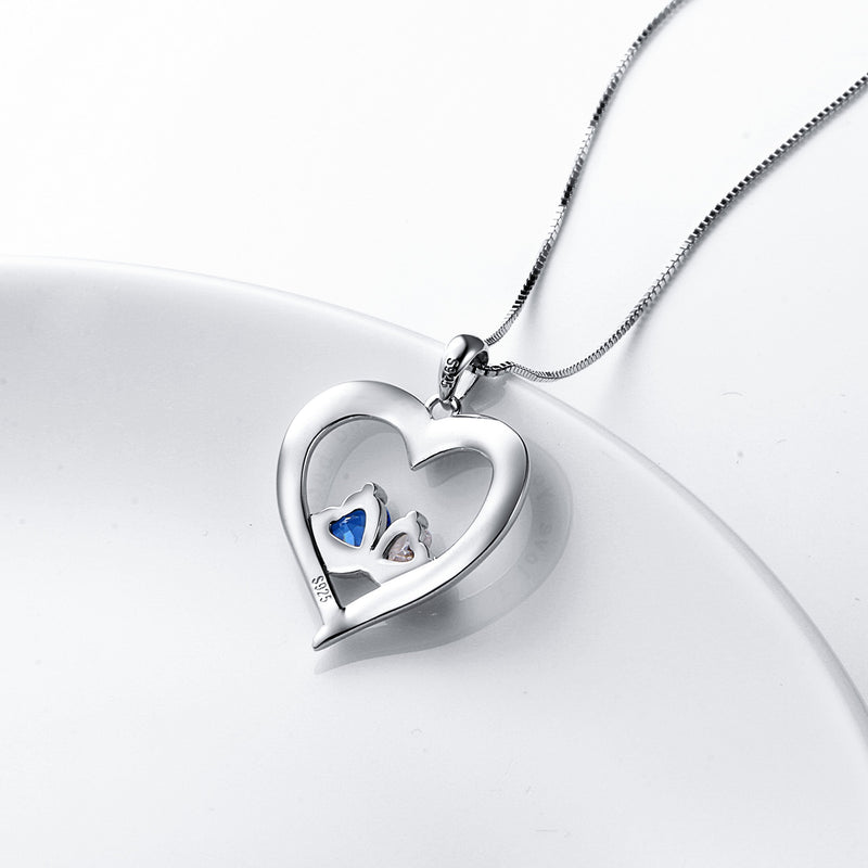 [Australia] - Sterling Silver Mother and Child Sister Forever Love Heart Pendant Necklace Bangle Bracelet for Mother's Day Gift I love you to the moon and back necklace 