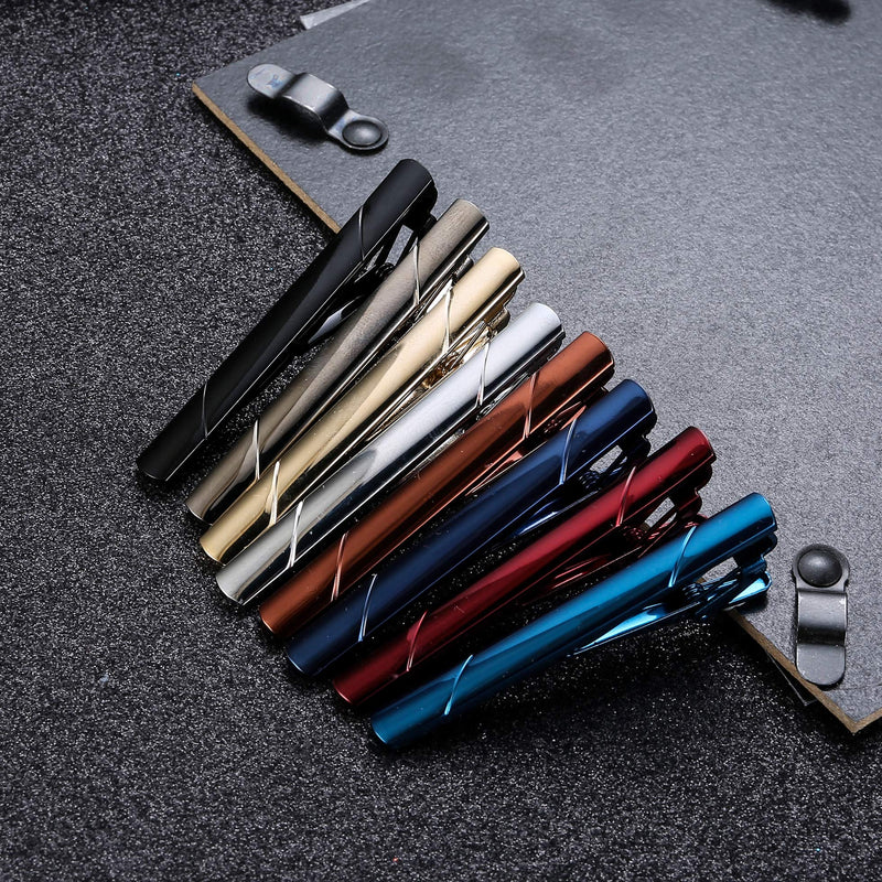 [Australia] - YADOCA 8 Pcs Tie Clips Set for Men Tie Bar Clip Set Wedding Business Professional Fashion Assorted Designs Regular Skinny Necktie Clip with Gift Box Style A 8pcs with box 