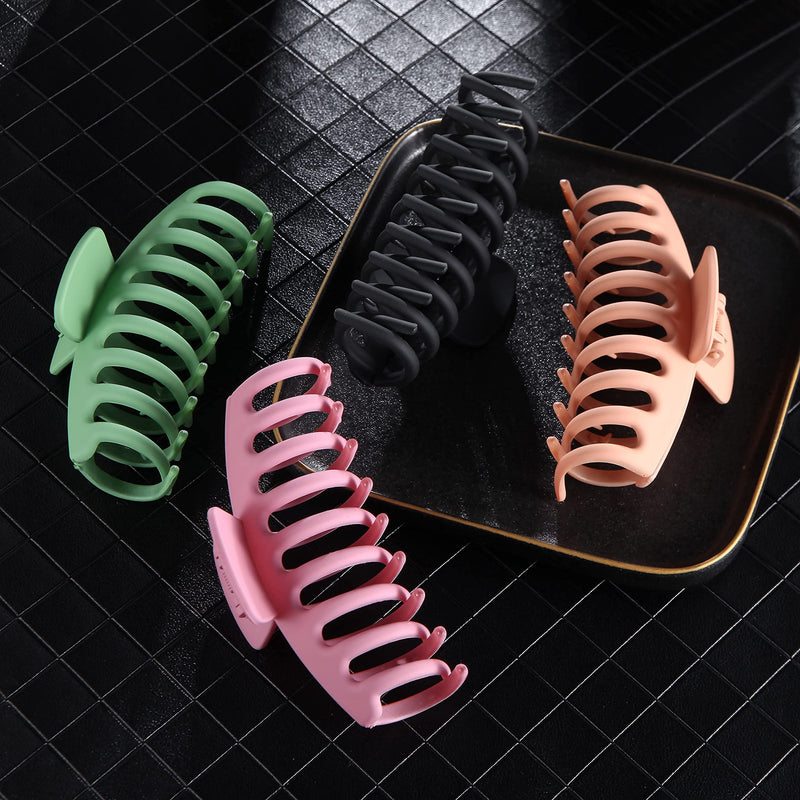 [Australia] - SHALAC Large Hair Claw Clips for Thick Hair 4 PCS , Strong Hold Perfect for Women, Barrettes for Long Hair, Fashion Accessories for Girls , Hair Clamps Clip 4.3 Inch Big Hair Claw for Heavy Hair A.Black, Olive Green, Burlywood, Dark Pink 